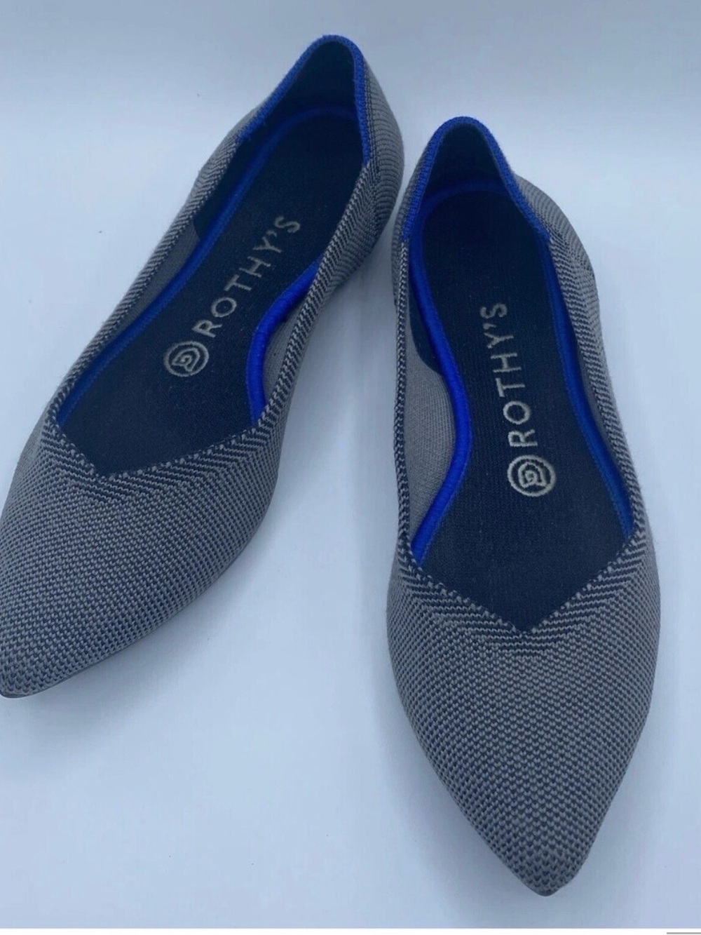 Rothy's Pointed Flat in Gray with Blue Trim - Women's Loafers